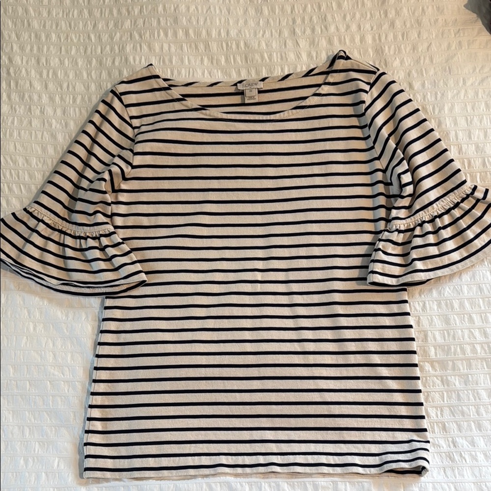 J. Crew Navy and Cream Striped Bell Sleeve Blouse